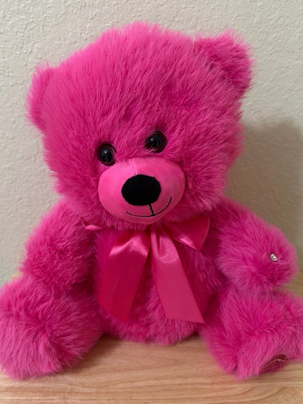 Bright Pink Plush Teddy Bear with Satin Bow - Kids Stuffed Animal